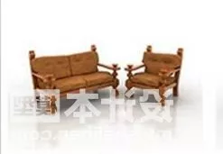 Antique Sofa Armchair Brown Color 3d model