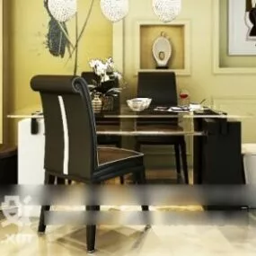 Black Table And Chair Combination 3d model