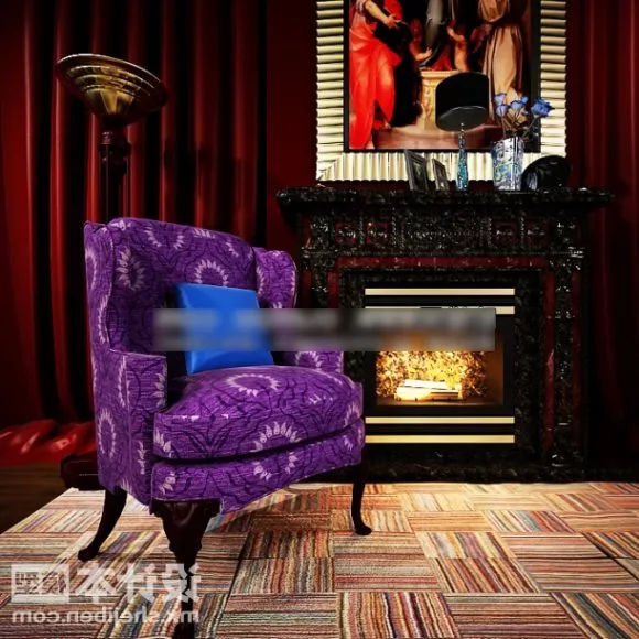 Single Armchair Brown Beige Color 3d model