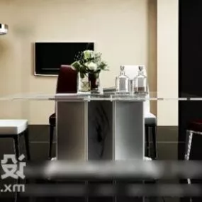 Glass Table And Chair Combination 3d model