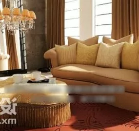 Living Room With Modern Sofa Table Set 3d model