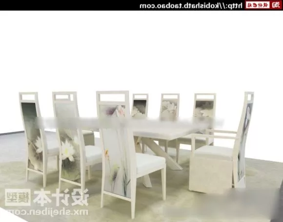 Dinning Room Long Distance Table 3d model