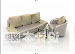 Sofa Chair With Glass Table Combination 3d model