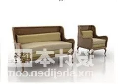 Vintage High Back Sofa Armchair Set 3d model