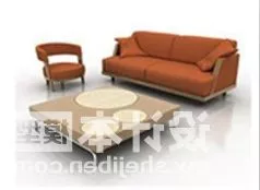 Brown Sofa With Square Coffee Table 3d model