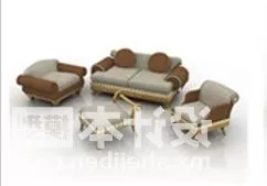 Fabric Sofa Armchair Table Combination 3d model