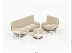 Modern Beige Leather Sofa Table Combination 3d model