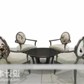 Antique Style Coffee Table And Chair 3d model