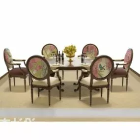Classic Style Restaurant Table And Chair 3d model