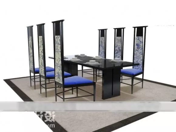 Dinning Table And High Back Chair Furniture Set 3d model Dinning Table And High Back Chair Furniture Set 3d model