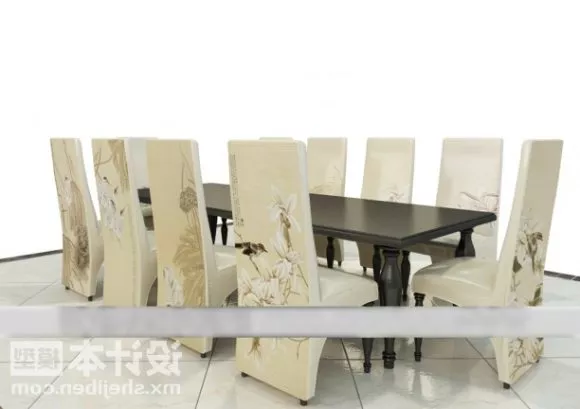 Modern Dinning Table And High Back Chair 3d model Modern Dinning Table And High Back Chair 3d model