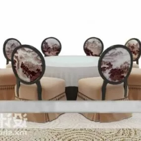 Chinese Round Table And Chair Furniture Set 3d model