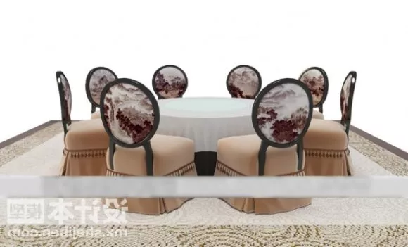 Chinese Round Table And Chair Furniture Set 3d model Chinese Round Table And Chair Furniture Set 3d model