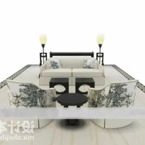 White Sofa Armchair Furniture Set 3d model