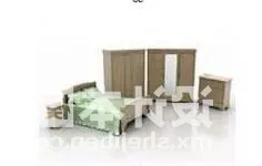 Hotel Bedroom Double Bed Cabinet Pack 3d model