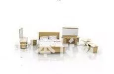 Ash Wooden Double Bed With Cabinet 3d model