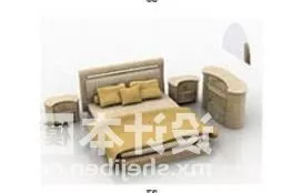 Double Bed Nightstand And Dresser 3d model