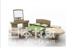 Dresser With Double Bed And Table Set 3d model
