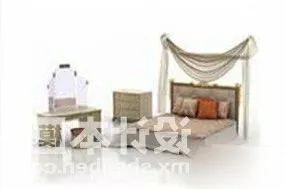 Poster Double Bed With Dresser Table 3d model