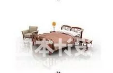 Double Bed With Armchair And Nightstand 3d model