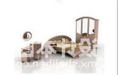 Double Bed With Cabinet And Dresser 3d model