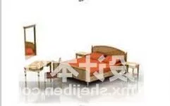 Double Bed With Table And Dresser 3d model