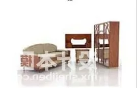 Single Bed And Cabinet Set 3d model