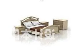 Antique Wood Double Bed Furniture 3d model