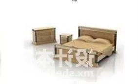 Double Bed Yellow Wood Furniture 3d model