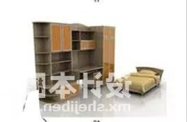 Single Bed With Closet Bedroom Furniture 3d model Single Bed With Closet Bedroom Furniture 3d model