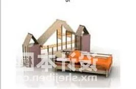 Bunk Bed With Cabinet 3d model