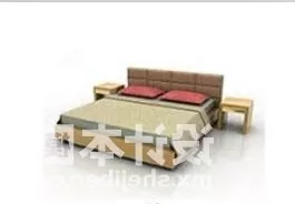 Brown Double Bed With Nightstand Furniture 3d model