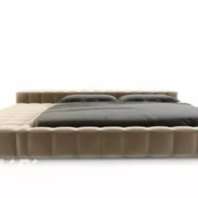 Wood Double Bed Furniture Grey Color 3d model