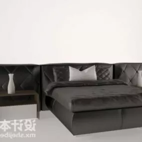 Velvet Double Bed Furniture With Nighstand 3d model