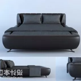 Double Bed Furniture Black Leather 3d model