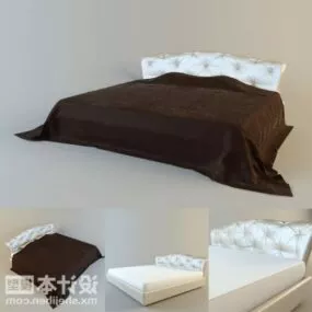 Double Bed Furniture With Brown Blanket 3d model
