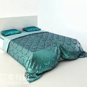 Double Bed Furniture With Blue Blanket 3d model