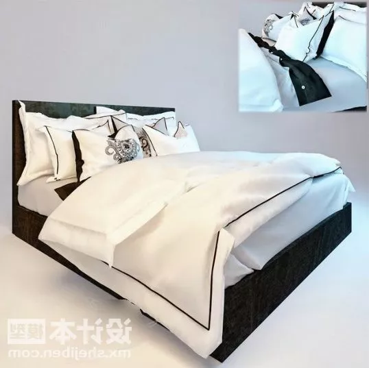 Double Bed With Realistic Blanket Cushion 3d model Double Bed With Realistic Blanket Cushion 3d model