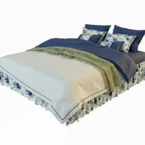 Vintage Double Bed Furniture With Blanket 3d model