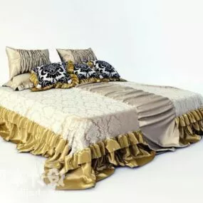 Classic Style Double Bed Furniture With Blanket 3d model
