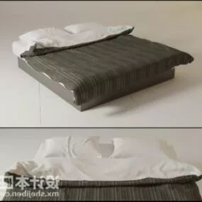 Double Bed Furniture With Grey Blanket 3d model