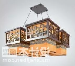 Four Square Shade Chinese Retro Lamp 3d model