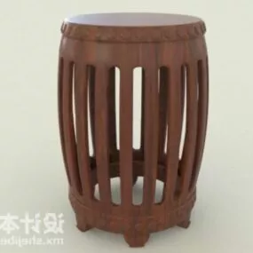 Round Wooden Stool 3d model