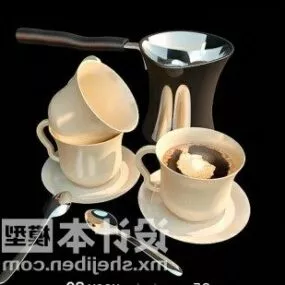 Coffee Cup With Silver Pot 3d model