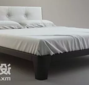 Wood Double Bed Realistic Style 3d model