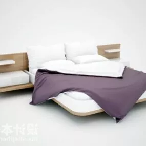 Round Edges Double Bed With Nightstand 3d model