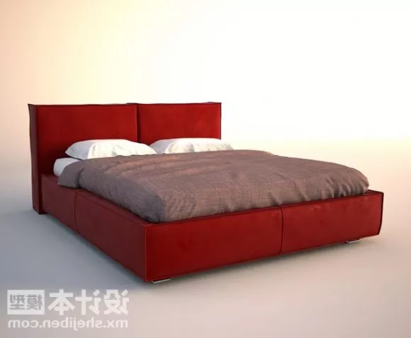 Home Double Bed Red Color 3d model Home Double Bed Red Color 3d model
