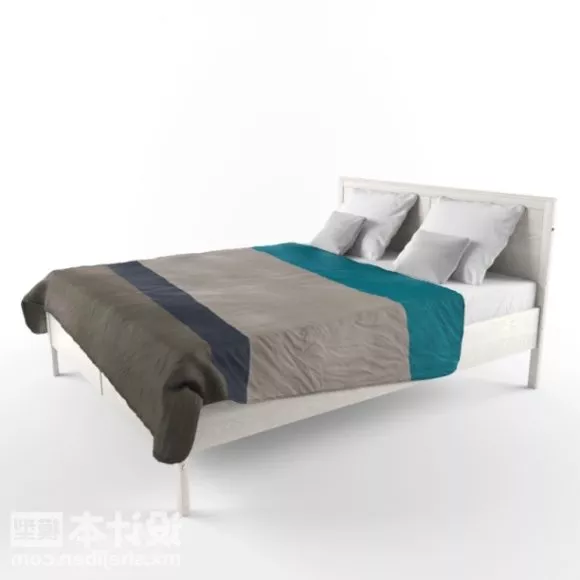 Simple Platform Wood Bed 3d model