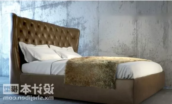 Vintage Upholstery Leather Double Bed 3d model Vintage Upholstery Leather Double Bed 3d model