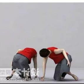 Woman Character Looking On Floor 3d model